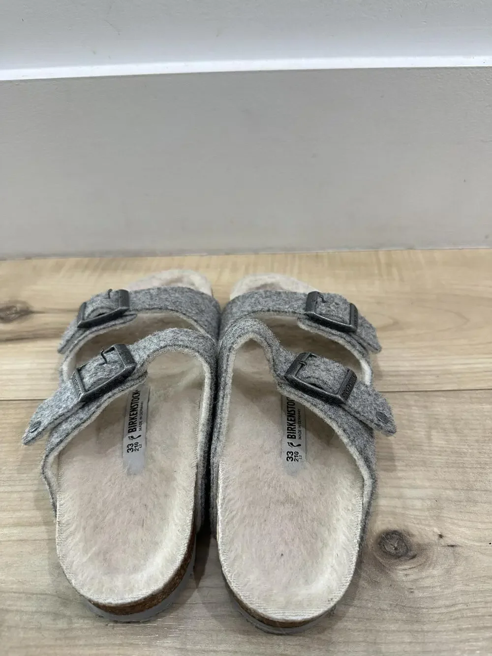 Birkenstock Shoes Kids Size 2.5 Gray Felt Arizona Slide Sandals Fuzzy Germany